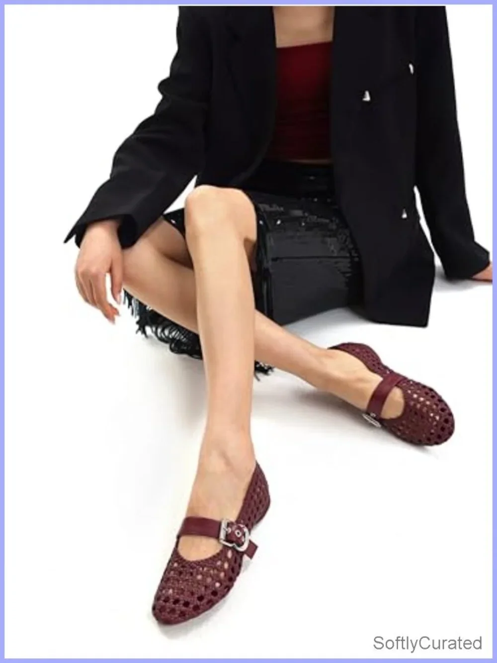 Woven Mesh Ballet Flats Mary Jane Buckle Strap Round Toe Women's Dressy Casual